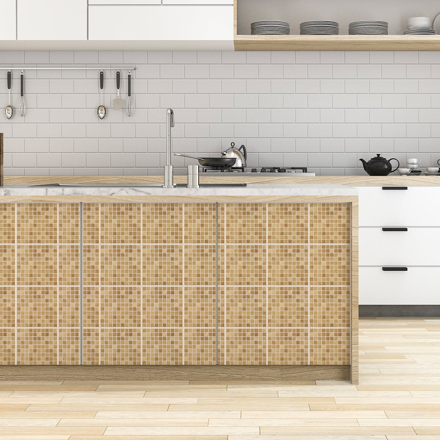 WT1595 - Boticcino Marble Mosaic Wall Tile Sticker Set - 15 x 15 cm (6 x 6 in) - 24 pcs