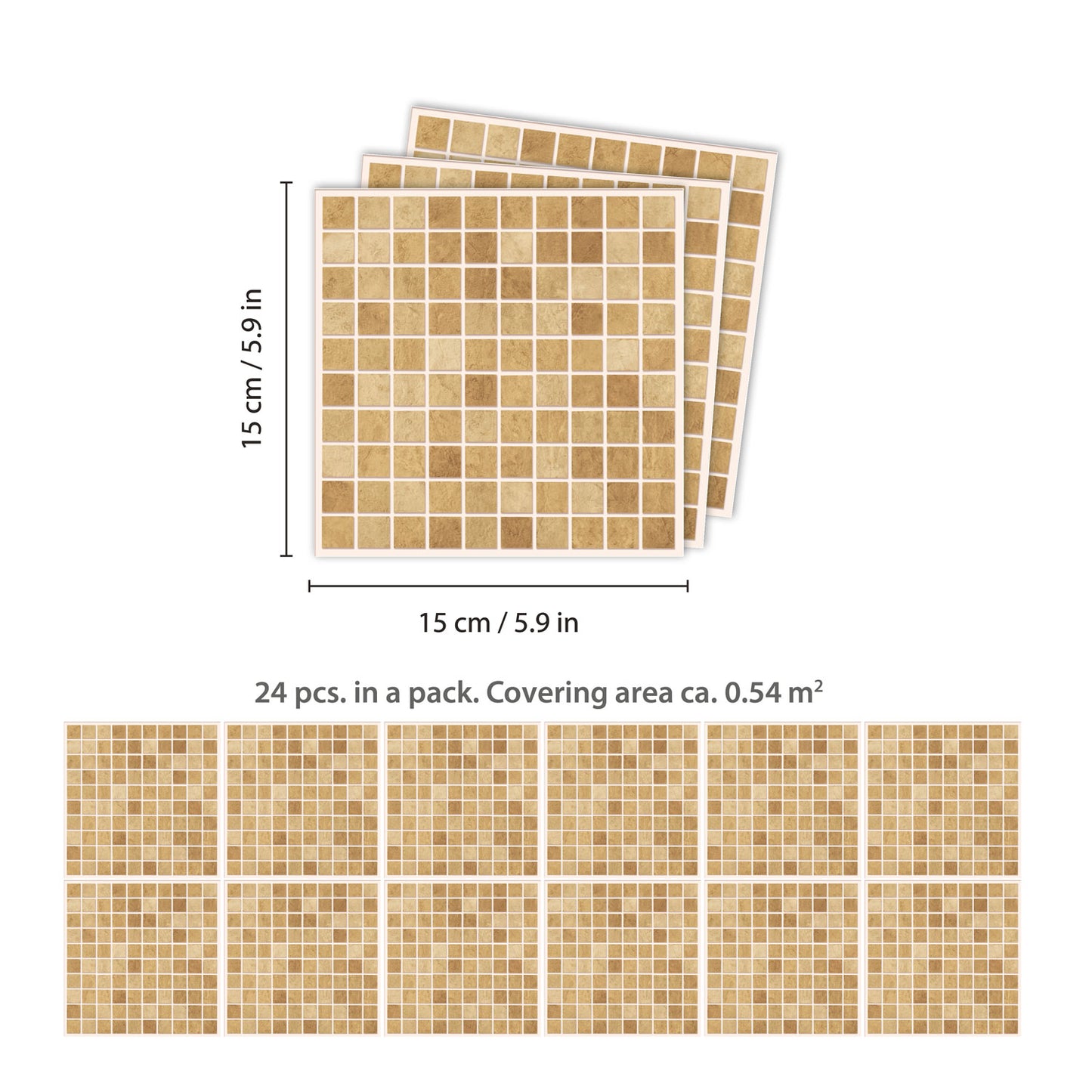 WT1595 - Boticcino Marble Mosaic Wall Tile Sticker Set - 15 x 15 cm (6 x 6 in) - 24 pcs