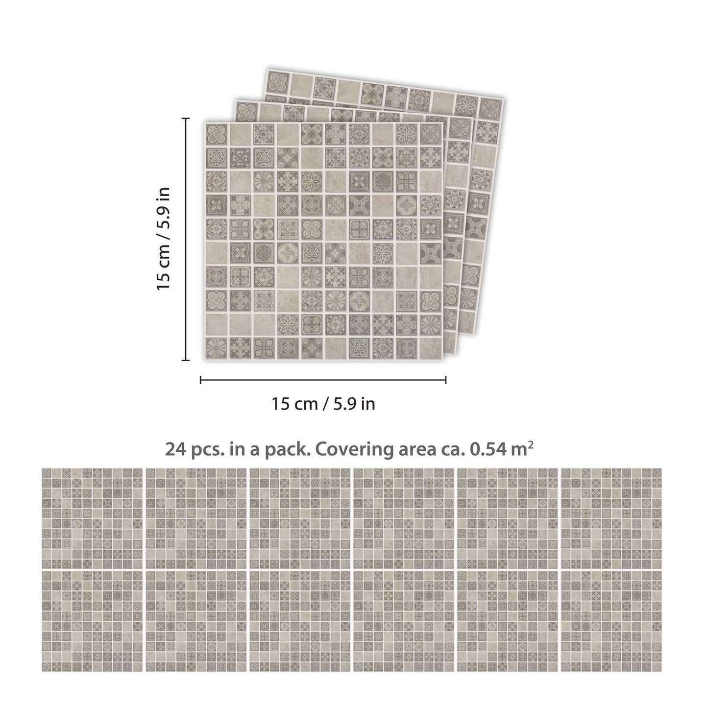 WT1596 - Limestone Antique Azulejo Mosaic Wall Tile Sticker Set - 15 x 15 cm (6 x 6 in) - 24 pcs