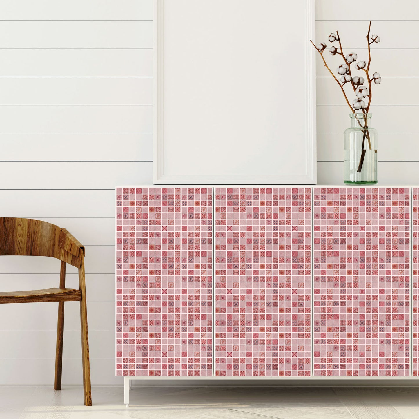 WT1597 - Pink Marble Vintage Azulejo Mosaic Wall Tile Sticker Set - 15 x 15 cm (6 x 6 in) - 24 pcs
