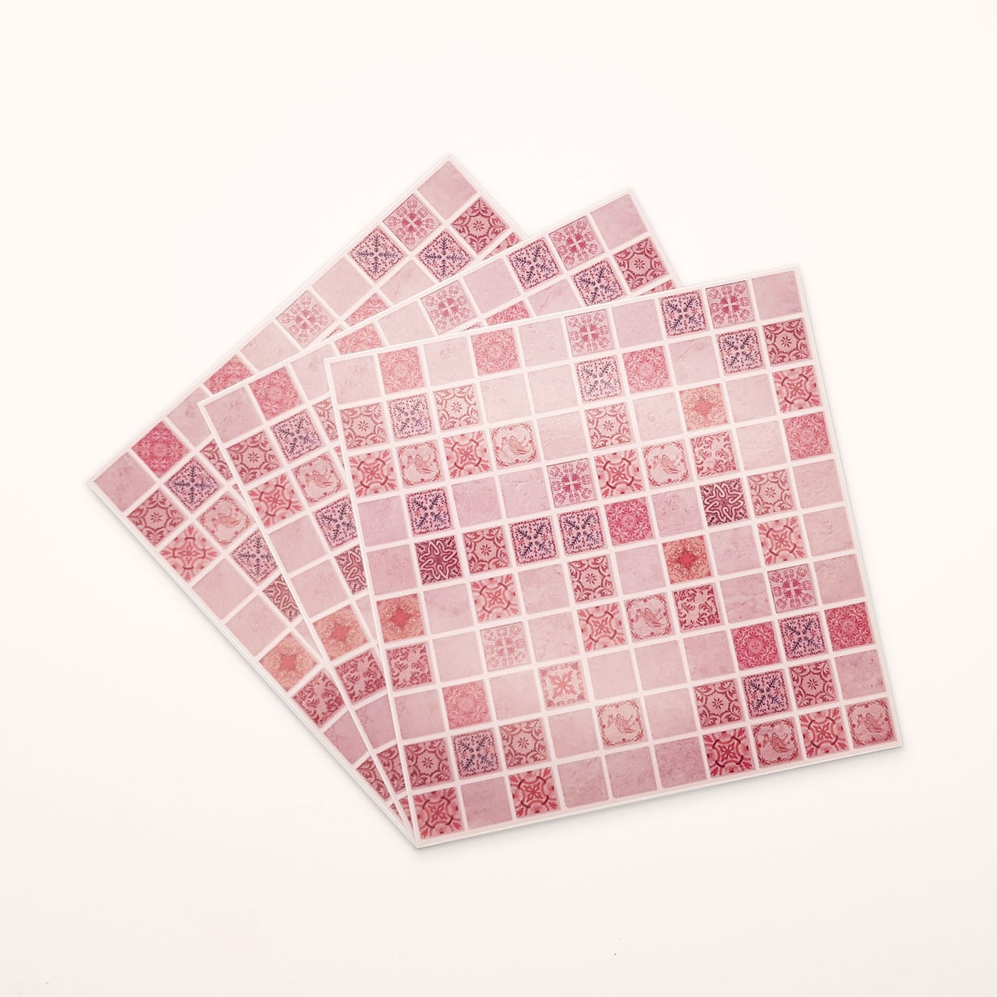 WT1597 - Pink Marble Vintage Azulejo Mosaic Wall Tile Sticker Set - 15 x 15 cm (6 x 6 in) - 24 pcs