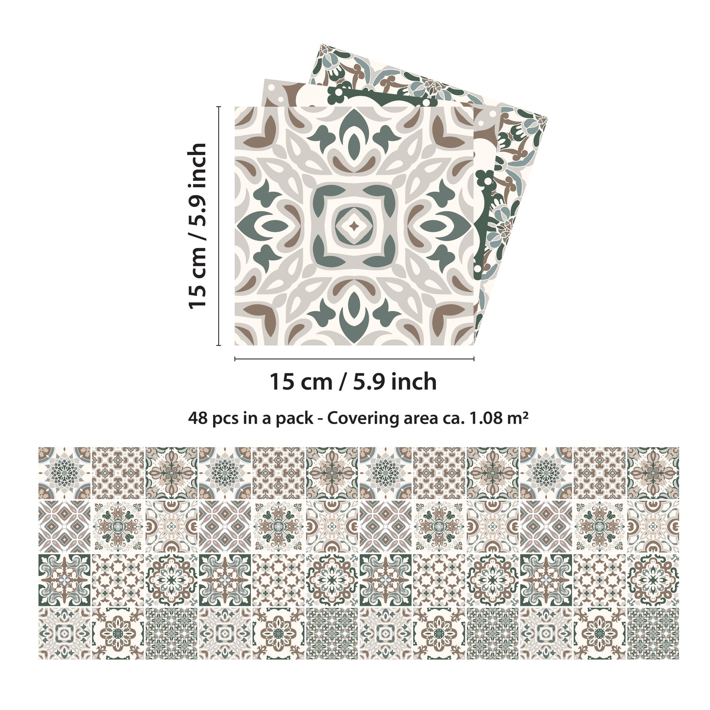 WT1598 - Vintage Victorian Wall Tile Stickers - 15 cm x 15 cm - 24 pcs