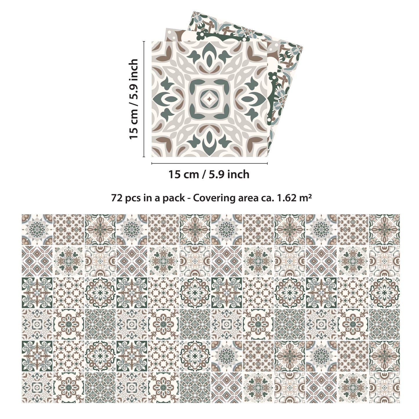 WT1598 - Vintage Victorian Wall Tile Stickers - 15 cm x 15 cm - 24 pcs