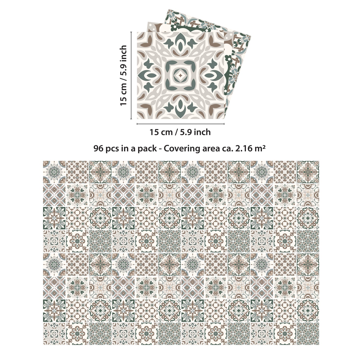 WT1598 - Vintage Victorian Wall Tile Stickers - 15 cm x 15 cm - 24 pcs