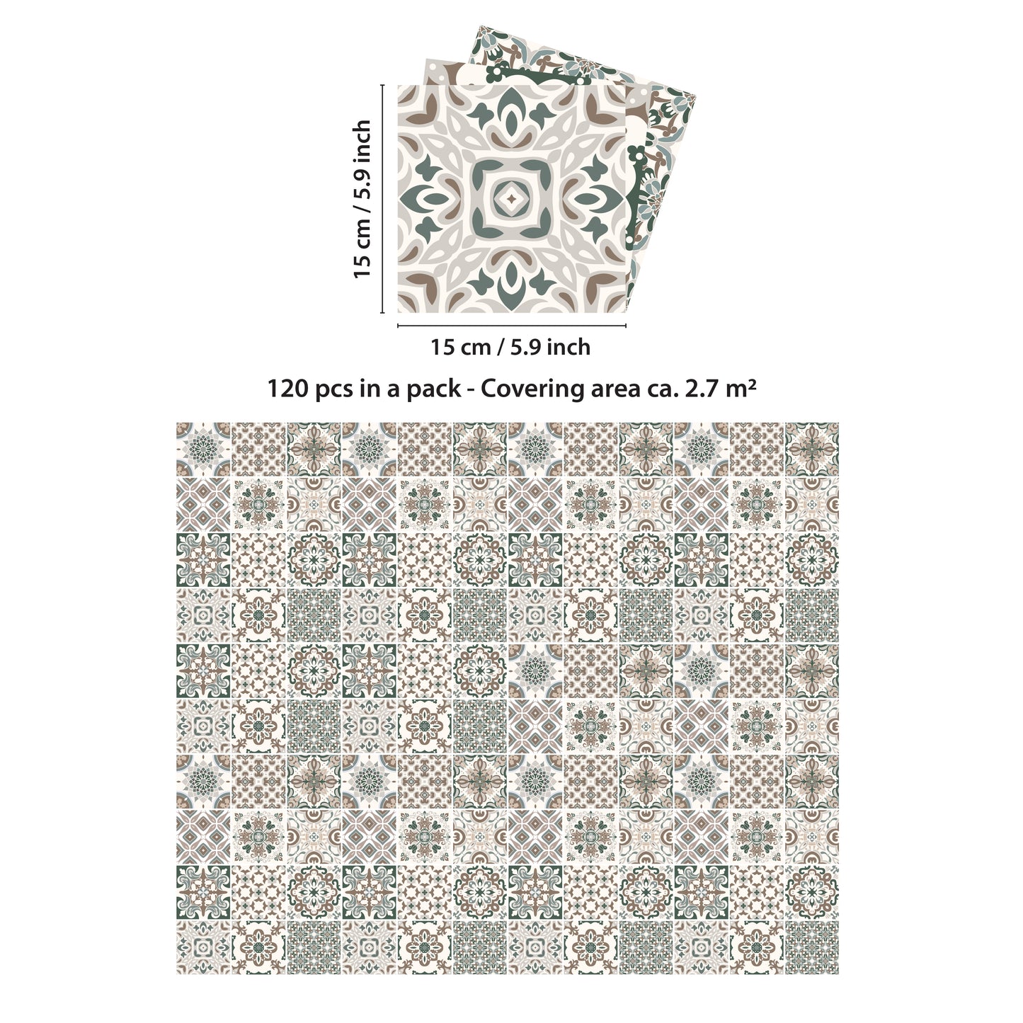 WT1598 - Vintage Victorian Wall Tile Stickers - 15 cm x 15 cm - 24 pcs
