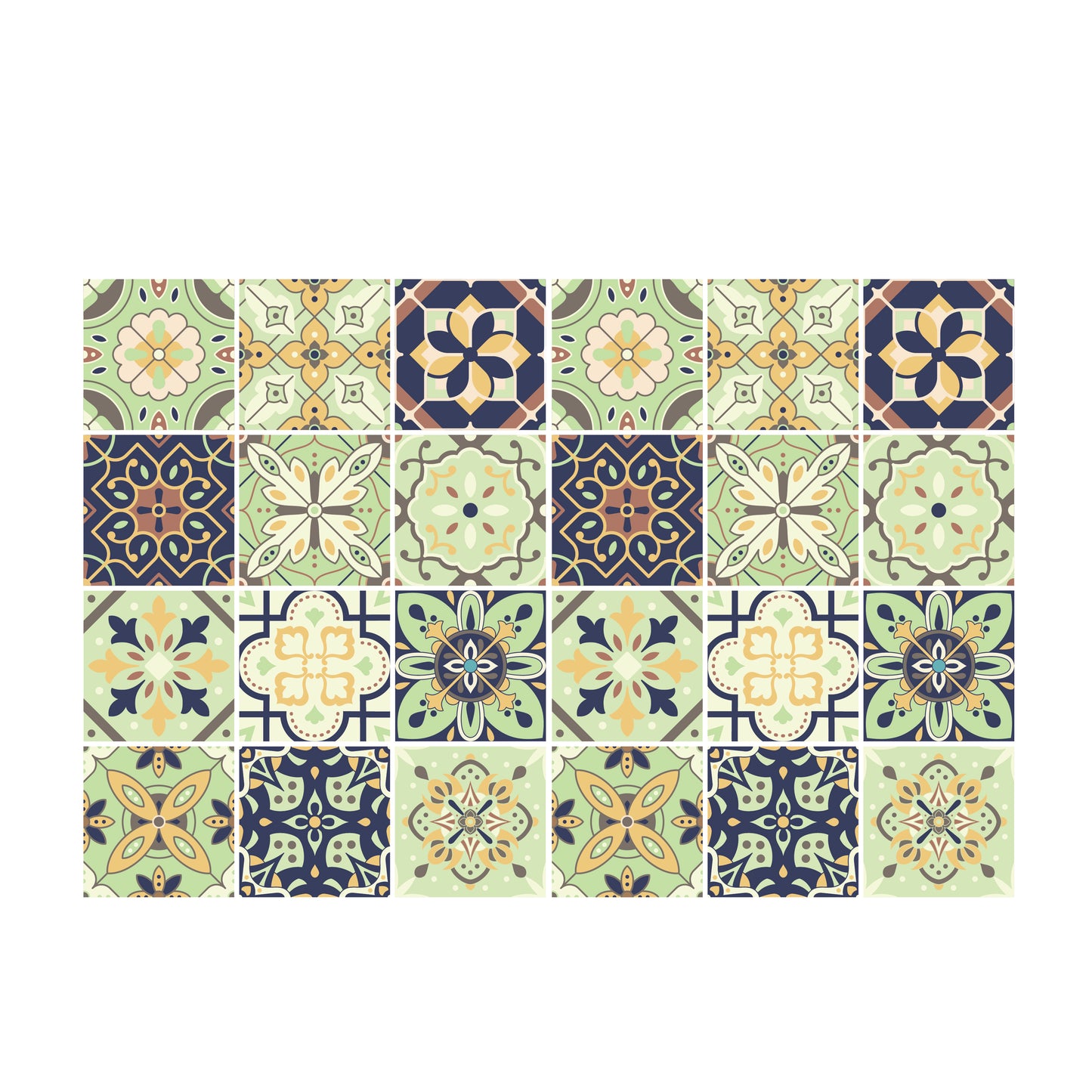 WT1599 - Pastel Green Moroccan Wall Tile Stickers - 15 cm x 15 cm - 24 pcs