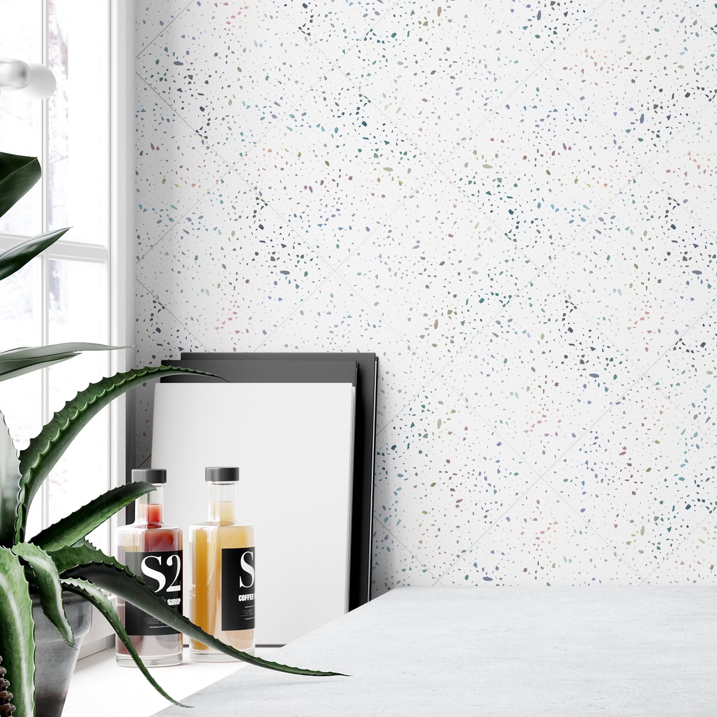 WT1604 - Terrazzo Holographic Glitter White Wall Tile Sticker Set - 15cm (6inch) - 24pcs one pack