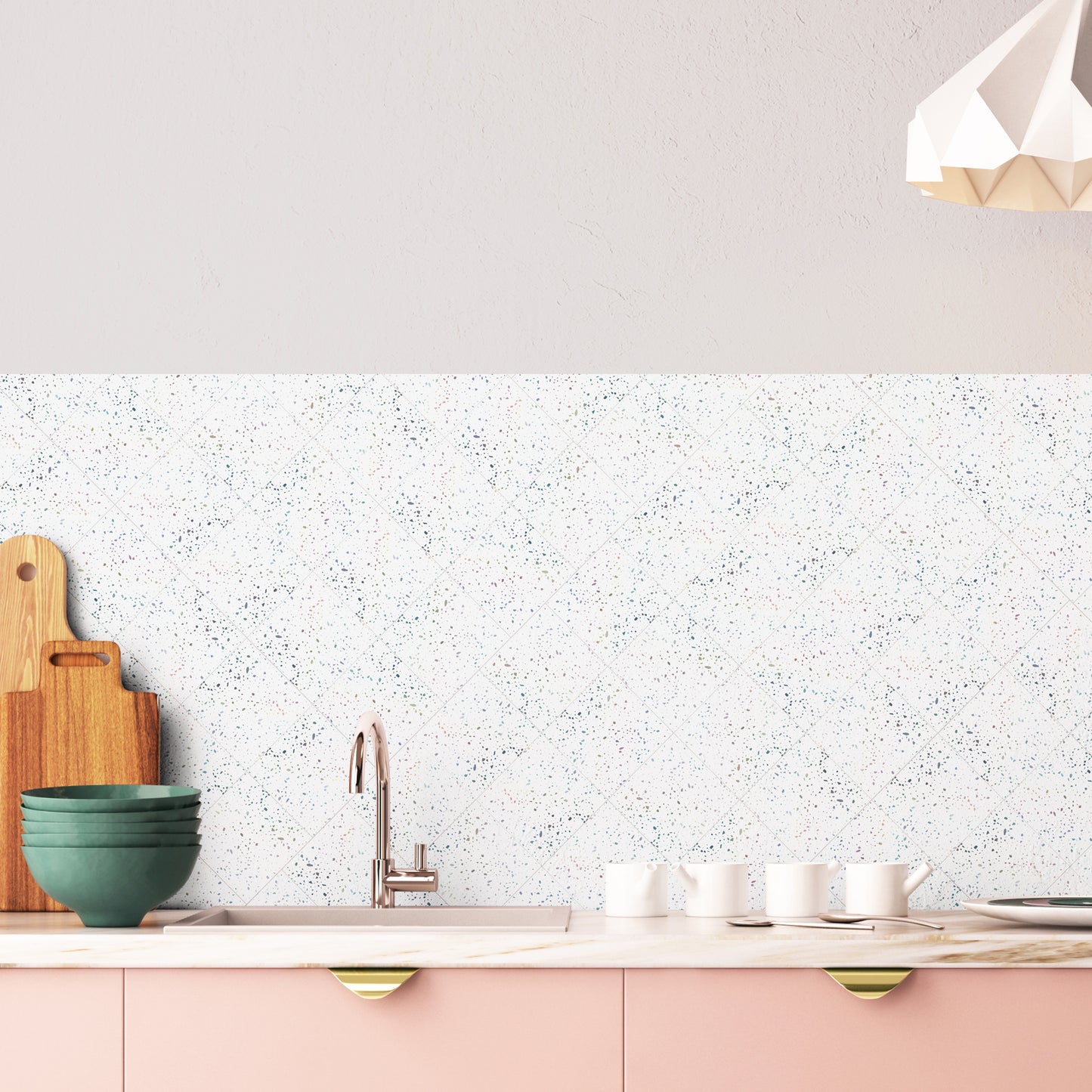 WT1604 - Terrazzo Holographic Glitter White Wall Tile Sticker Set - 15cm (6inch) - 24pcs one pack