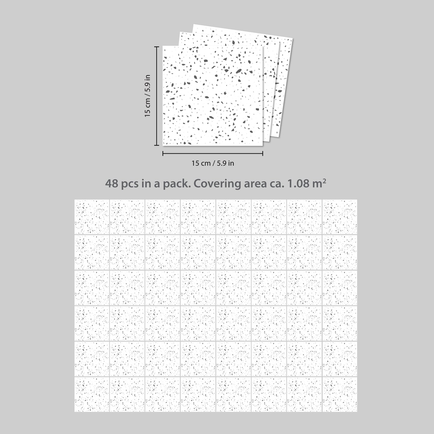 WT1604 - Terrazzo Holographic Glitter White Wall Tile Sticker Set - 15cm (6inch) - 24pcs one pack