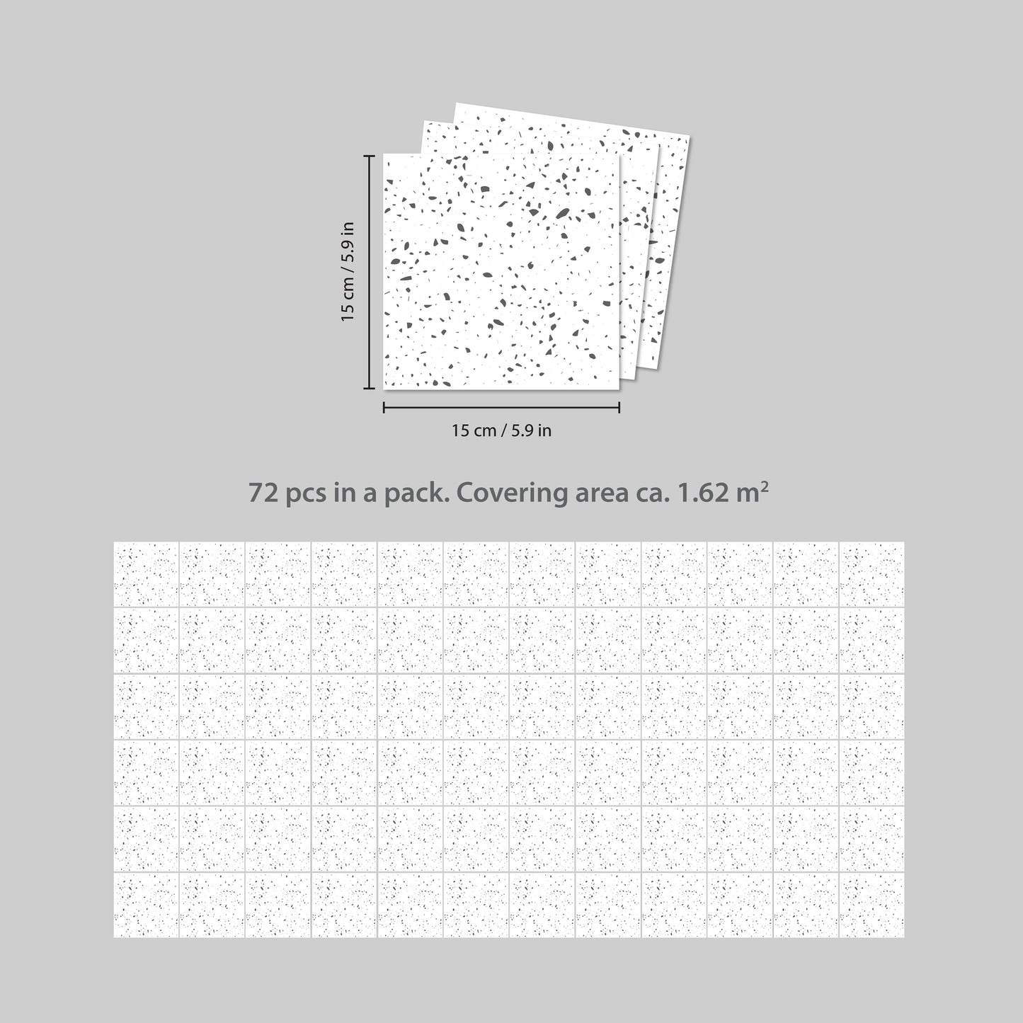 WT1604 - Terrazzo Holographic Glitter White Wall Tile Sticker Set - 15cm (6inch) - 24pcs one pack