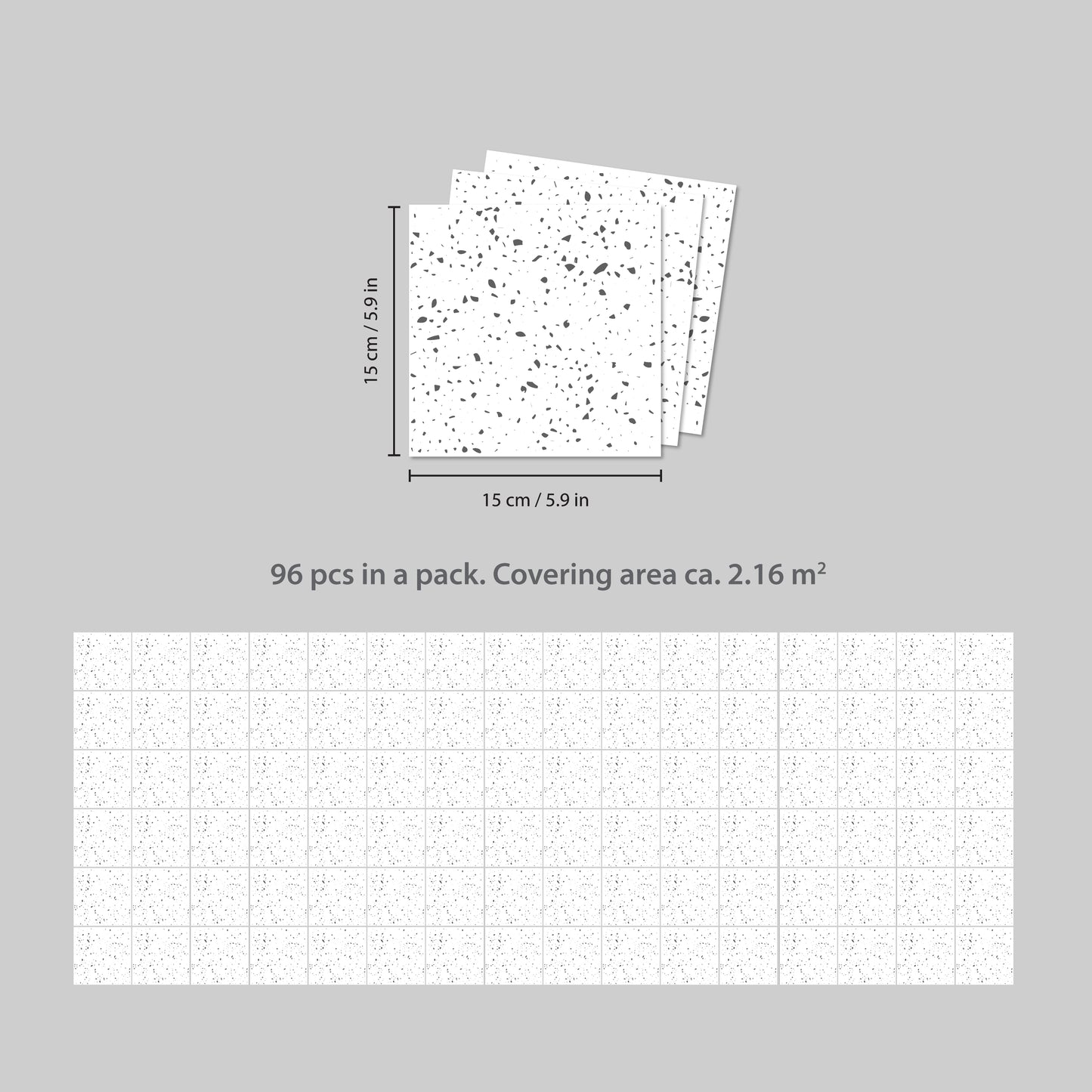 WT1604 - Terrazzo Holographic Glitter White Wall Tile Sticker Set - 15cm (6inch) - 24pcs one pack