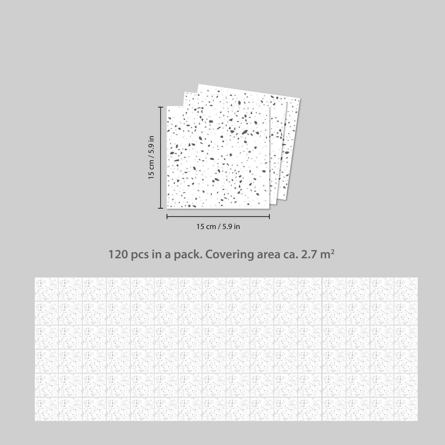 WT1604 - Terrazzo Holographic Glitter White Wall Tile Sticker Set - 15cm (6inch) - 24pcs one pack