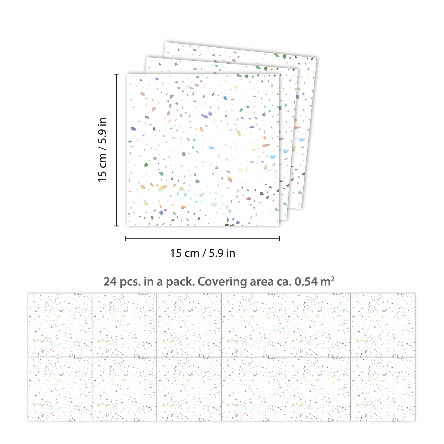 WT1604 - Terrazzo Holographic Glitter White Wall Tile Sticker Set - 15cm (6inch) - 24pcs one pack