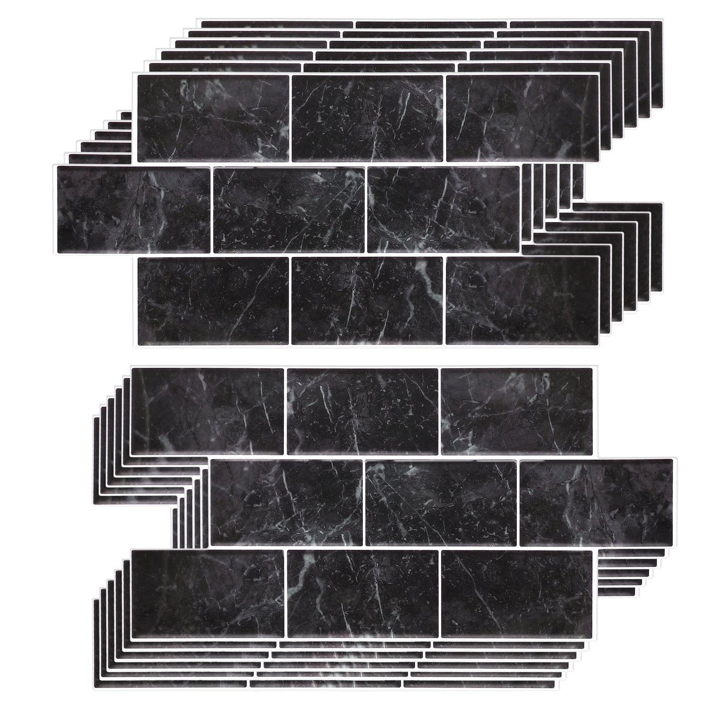 WT1901 - Black Marble Stone Tile Sticker 6 x 12 inches / 15.4 x 30.5 cm - 12pcs in a pack