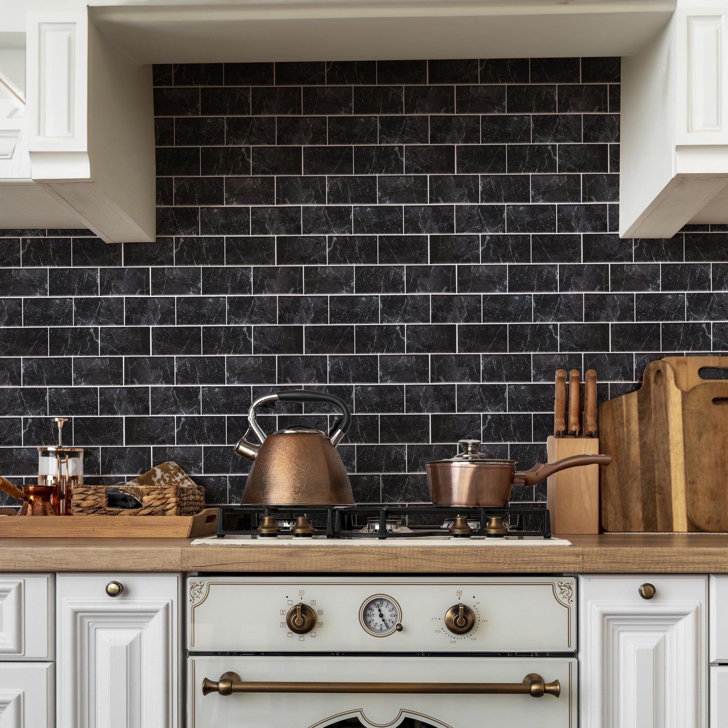 WT1901 - Black Marble Stone Tile Sticker 6 x 12 inches / 15.4 x 30.5 cm - 12pcs in a pack