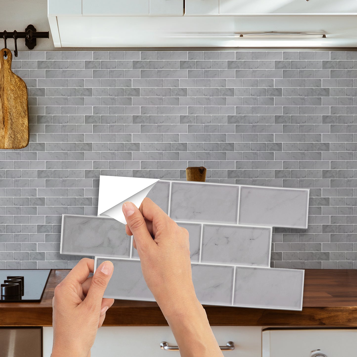 WT1902 - Grey Marble Stone Tile Sticker 6 x 12 inches / 15.4 x 30.5 cm - 12pcs in a pack
