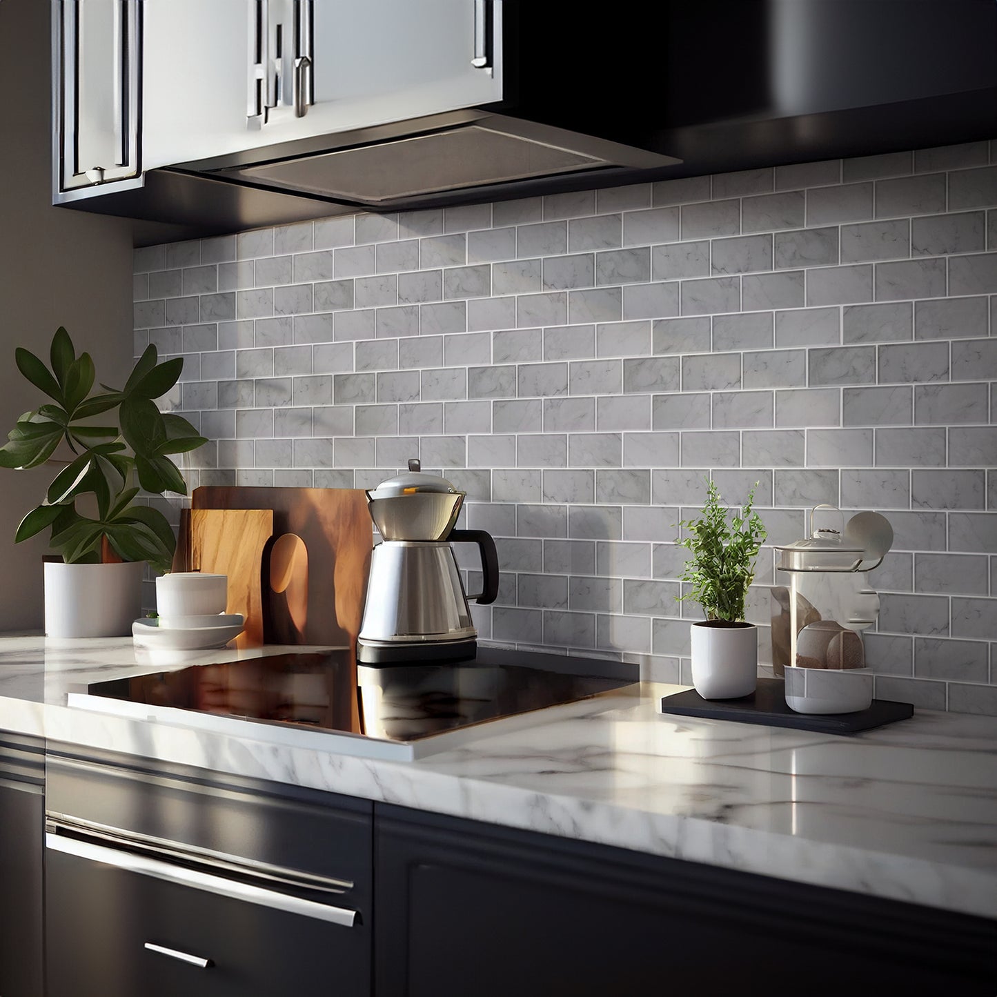 WT1902 - Grey Marble Stone Tile Sticker 6 x 12 inches / 15.4 x 30.5 cm - 12pcs in a pack
