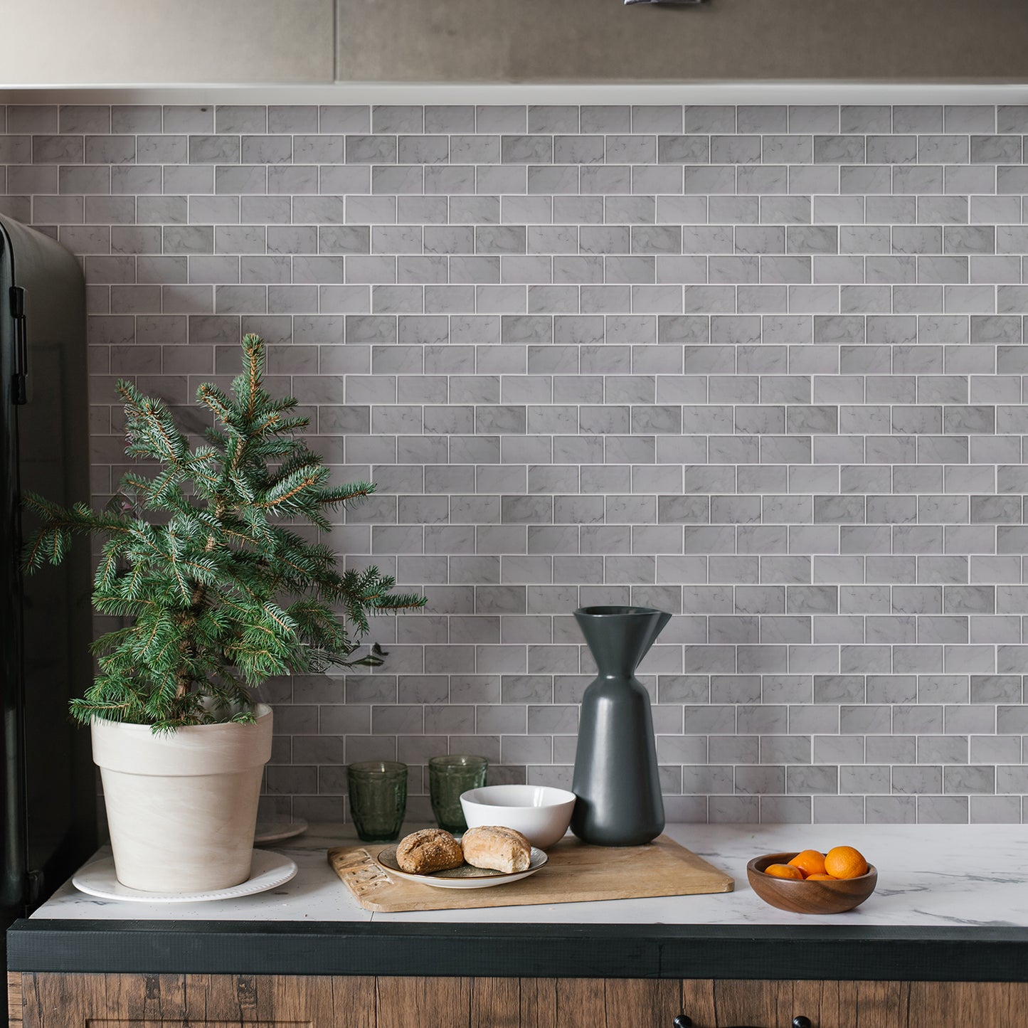 WT1902 - Grey Marble Stone Tile Sticker 6 x 12 inches / 15.4 x 30.5 cm - 12pcs in a pack