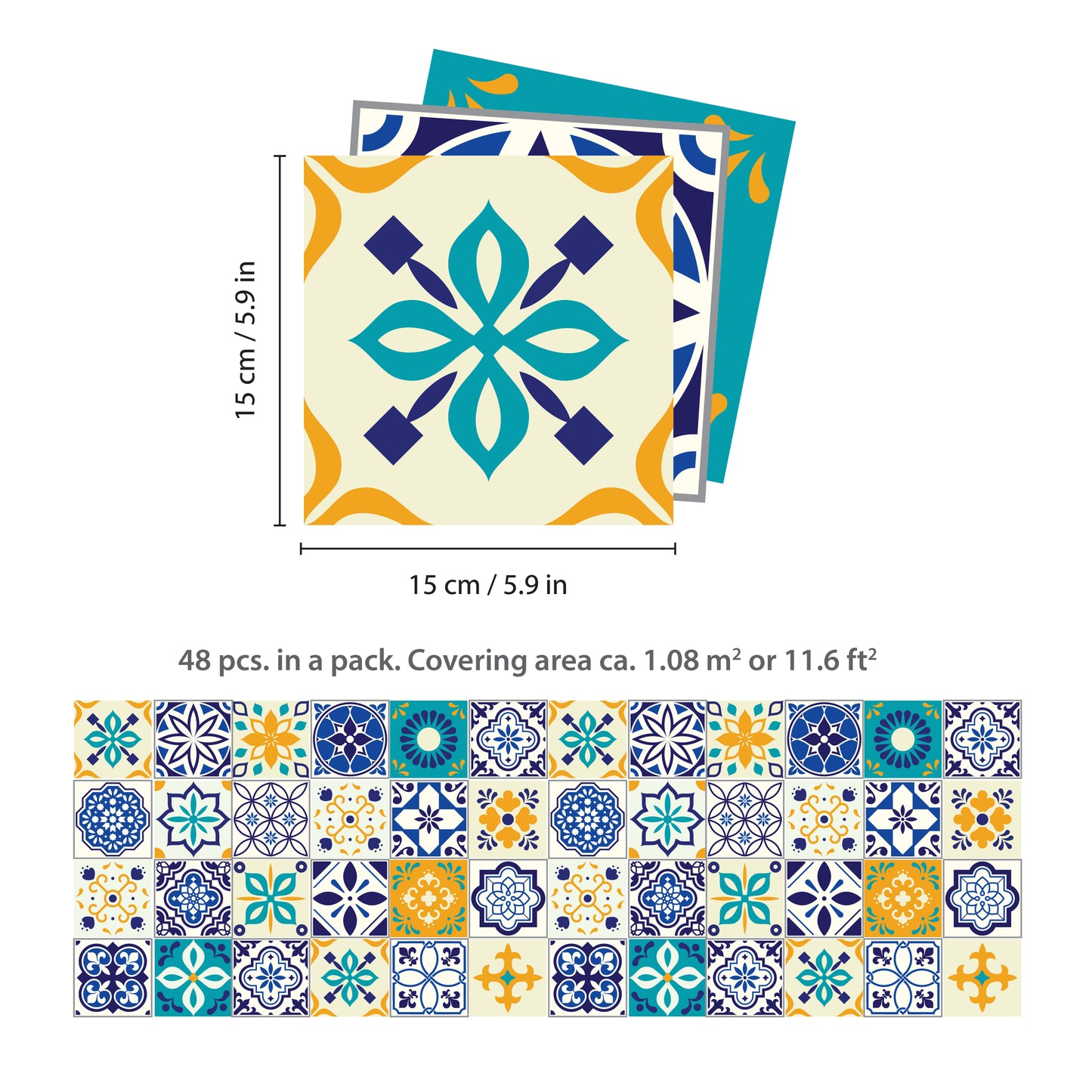 WT3041 - Canary Spanish Tiles 15cm (6in) 48pcs - Wt1565+WT1501