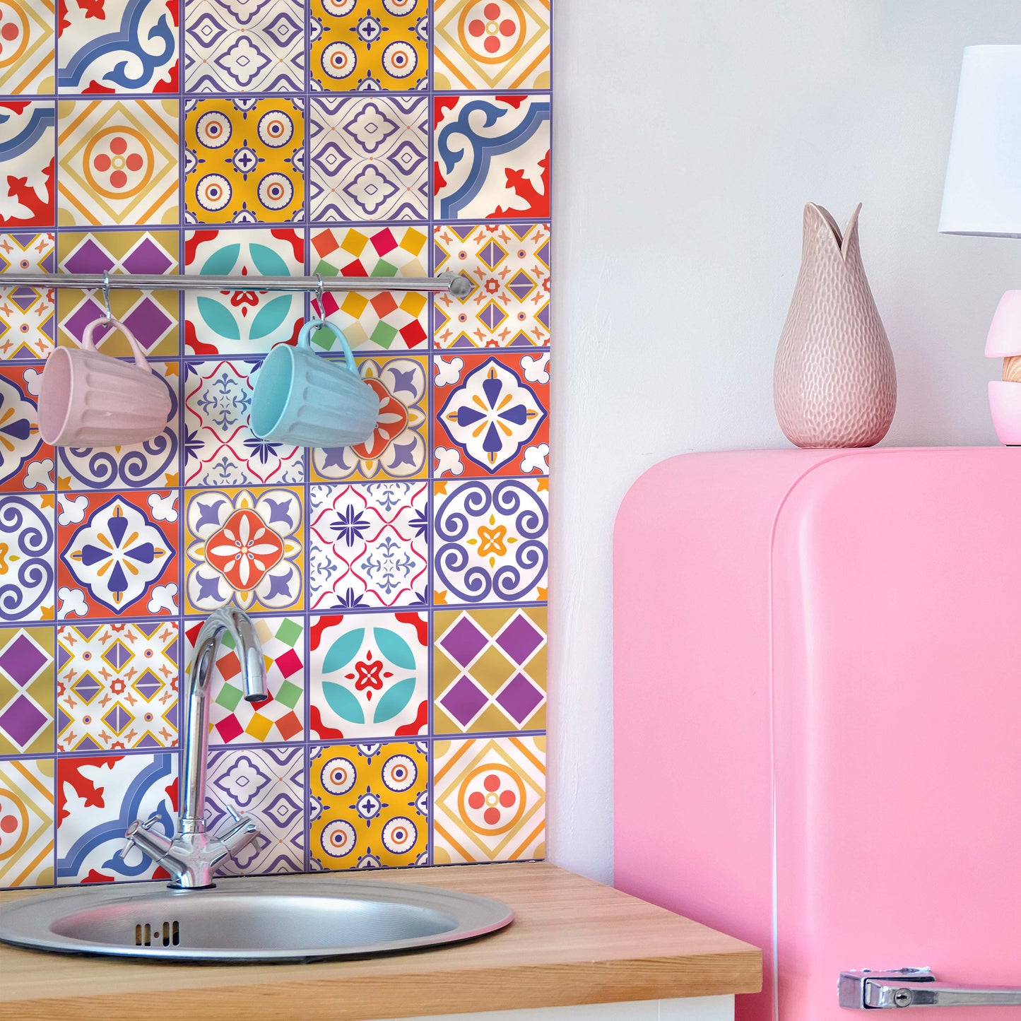 WT1529 - Colourful Moroccan Tiles Wall Stickers - 15 cm x 15 cm - 24 pcs.