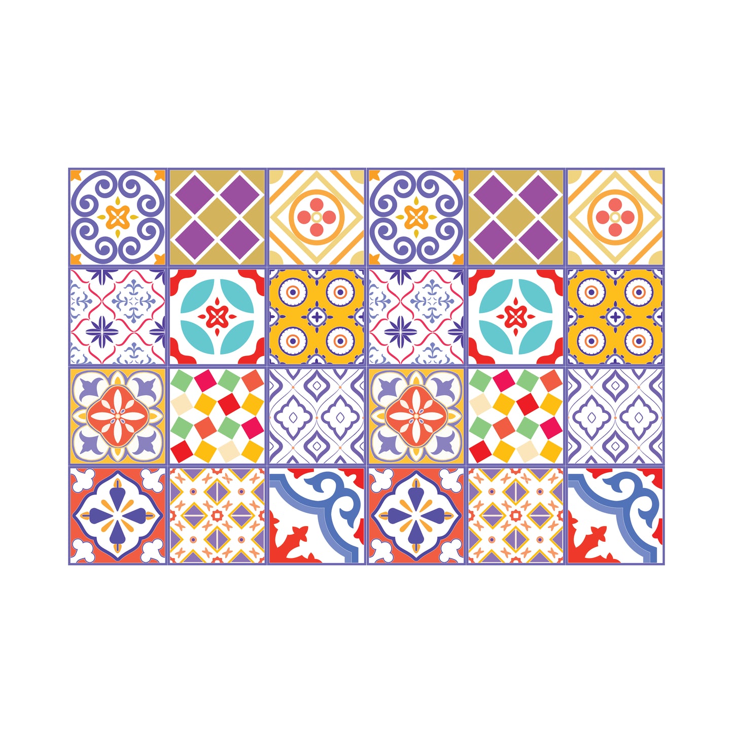 WT1529 - Colourful Moroccan Tiles Wall Stickers - 15 cm x 15 cm - 24 pcs.