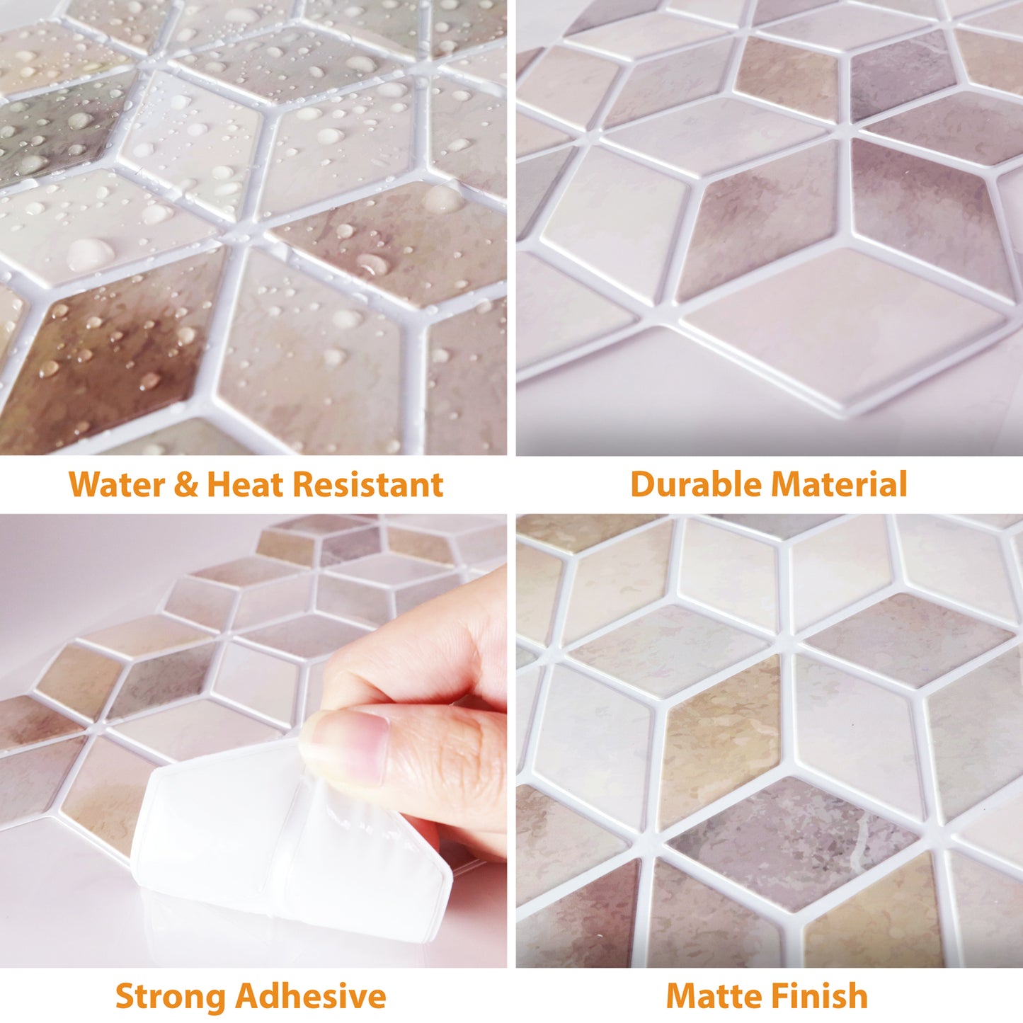 WT3D1801 - Beige Stone Hexacube Glossy 3D Tile Sticker 30.5 x 15.4cm (12 x 6 in) - 20pcs in a pack
