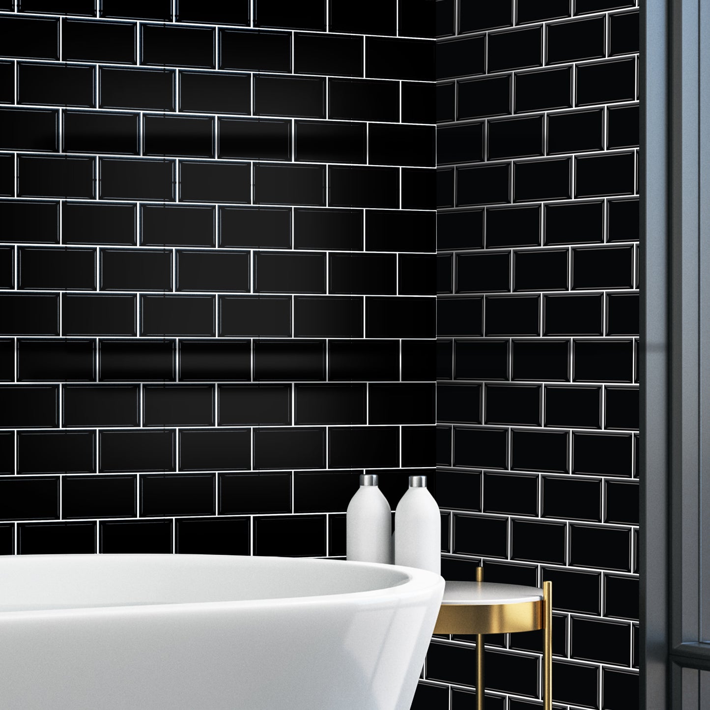WT3D1807 - Black Metro Subway Glossy 3D Tile Sticker 30.5 x 15.4cm (12 x 6 in) - 20pcs in a pack