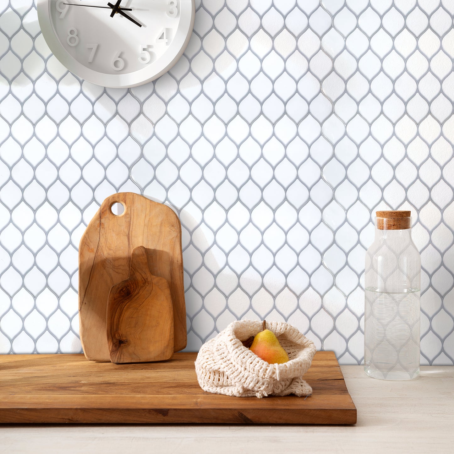 WT3D1817 - White Leaf Stone 3D Tile Sticker 30.5 x 15.4cm (12 x 6 in) - 20pcs in a pack
