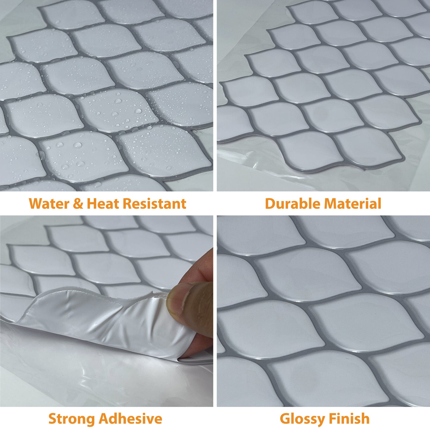 WT3D1817 - White Leaf Stone 3D Tile Sticker 30.5 x 15.4cm (12 x 6 in) - 20pcs in a pack