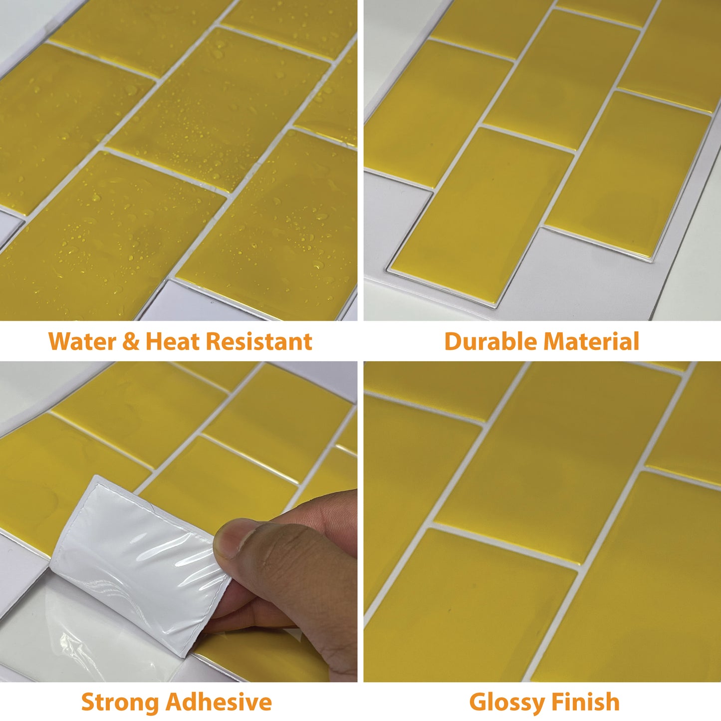 WT3D1819 - Pure Yellow Glossy Subway Metro Classic Brick 3D Tile Sticker 30.5 x 15.4cm (12 x 6 in) - 20pcs in a pack