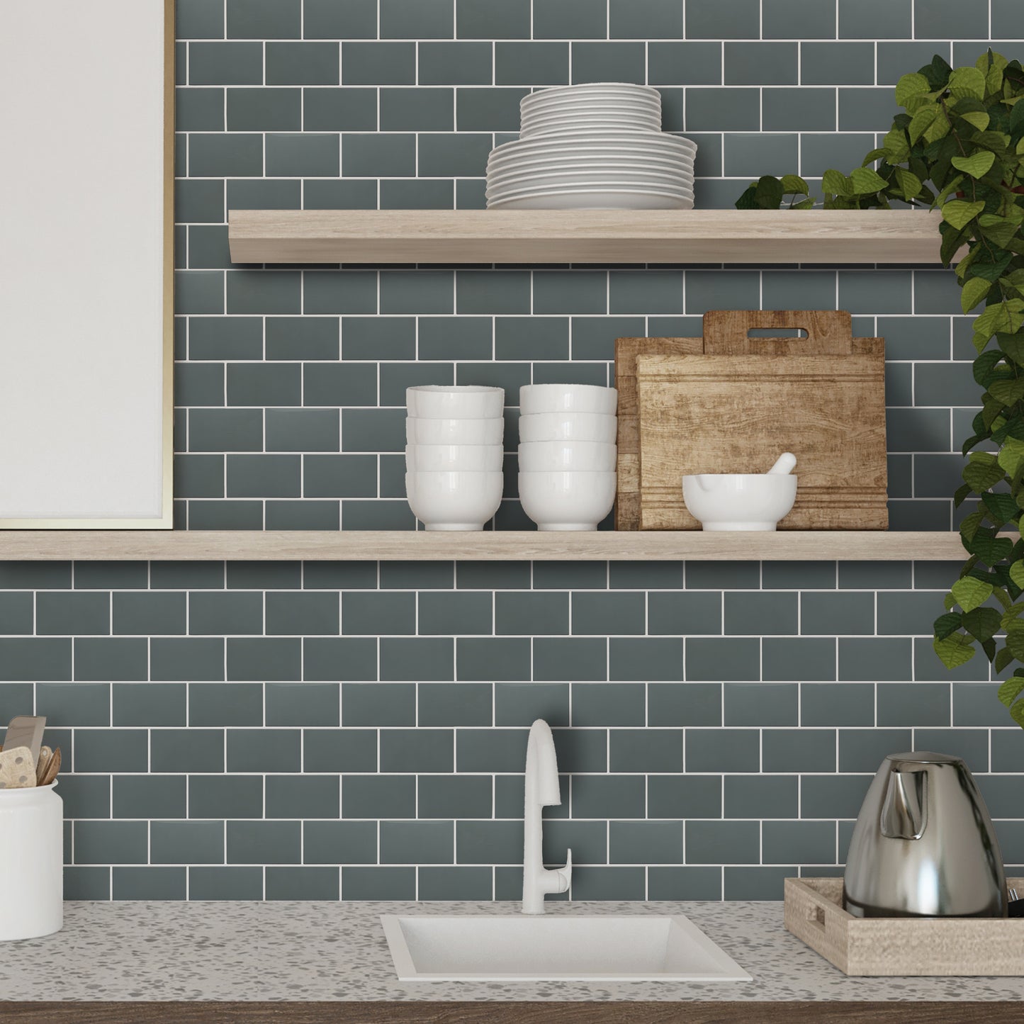 WT3D1820 - Elegant Grey Metro Subway Tile 3D Tile Sticker 30.5 x 15.4cm (12 x 6 in) - 20pcs in a pack