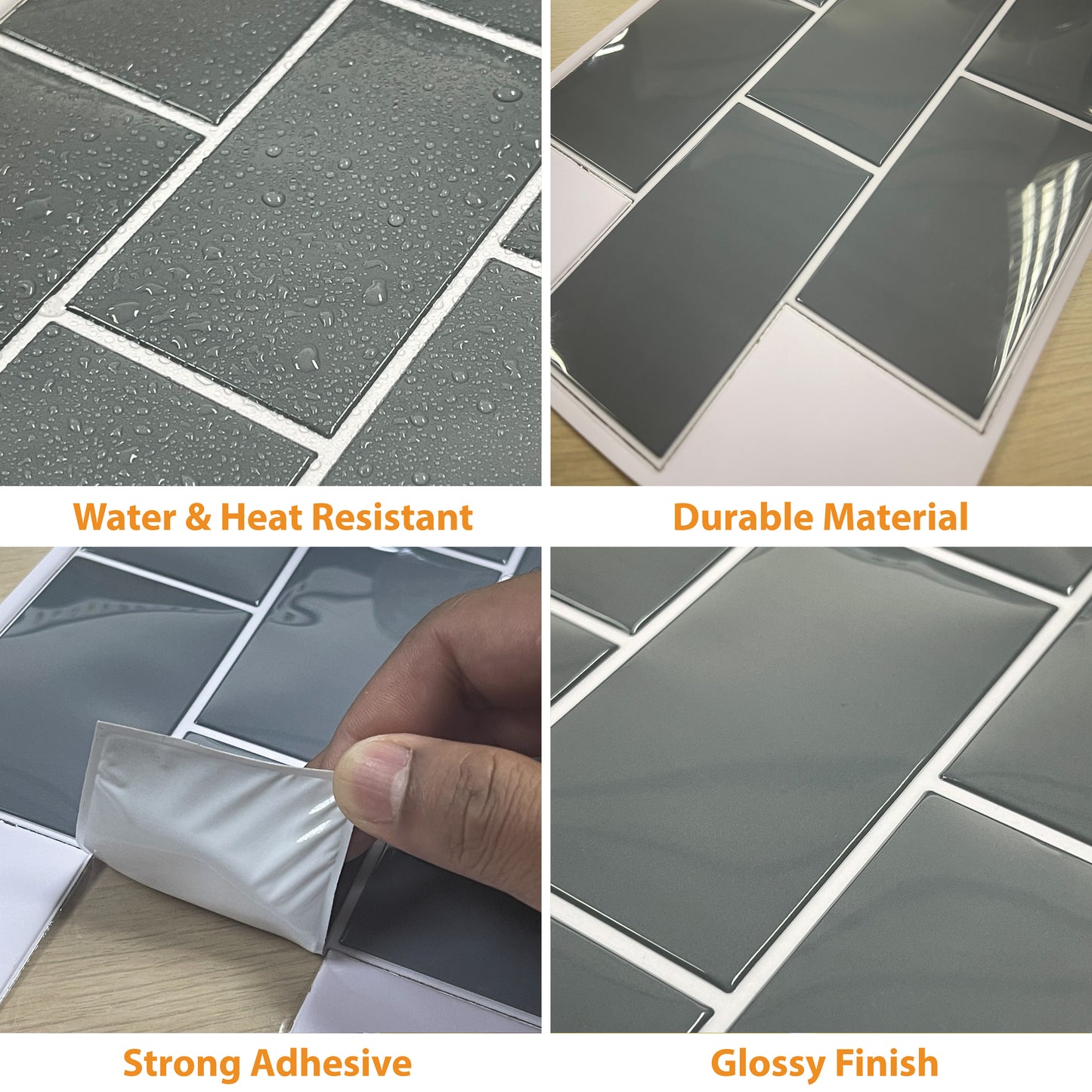 WT3D1820 - Elegant Grey Metro Subway Tile 3D Tile Sticker 30.5 x 15.4cm (12 x 6 in) - 20pcs in a pack