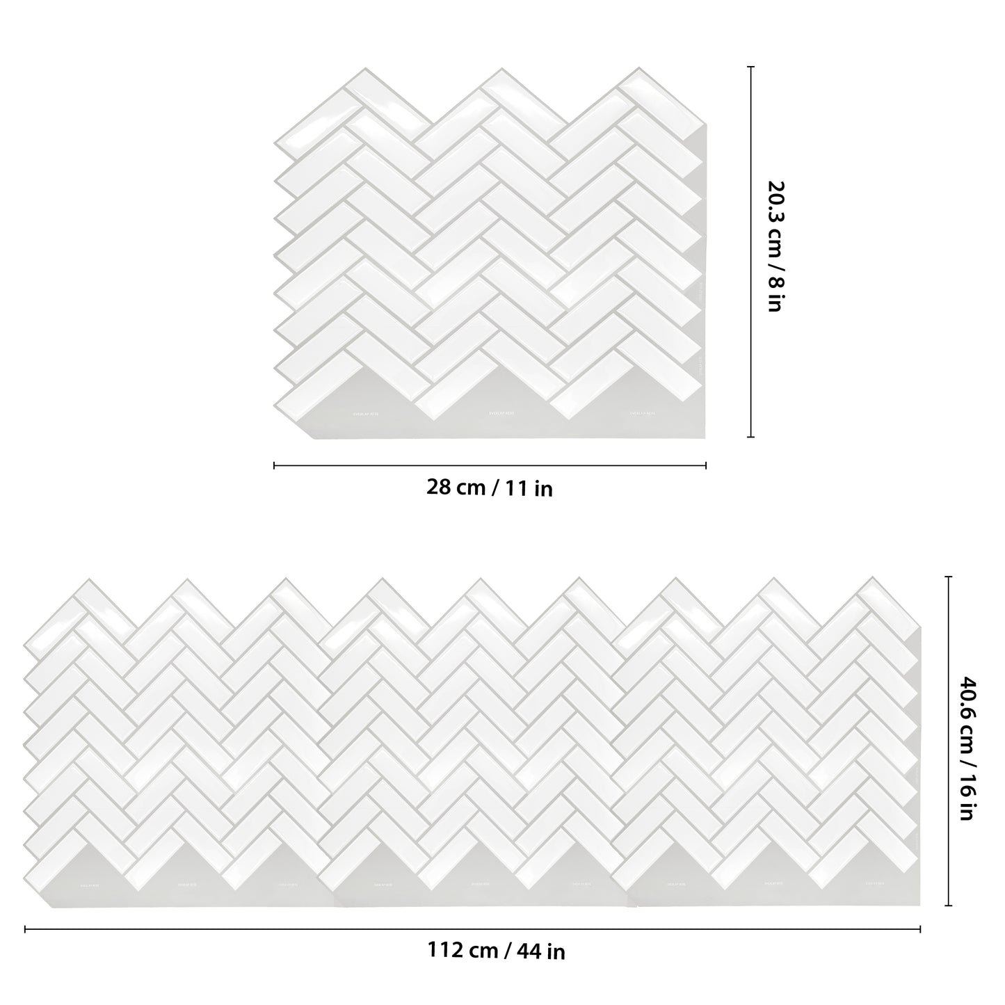 WT3D2005 - White Herringbone Glossy 3D Sticker Tile 28 x 20cm (11 x 8 in) - 8pcs in a pack