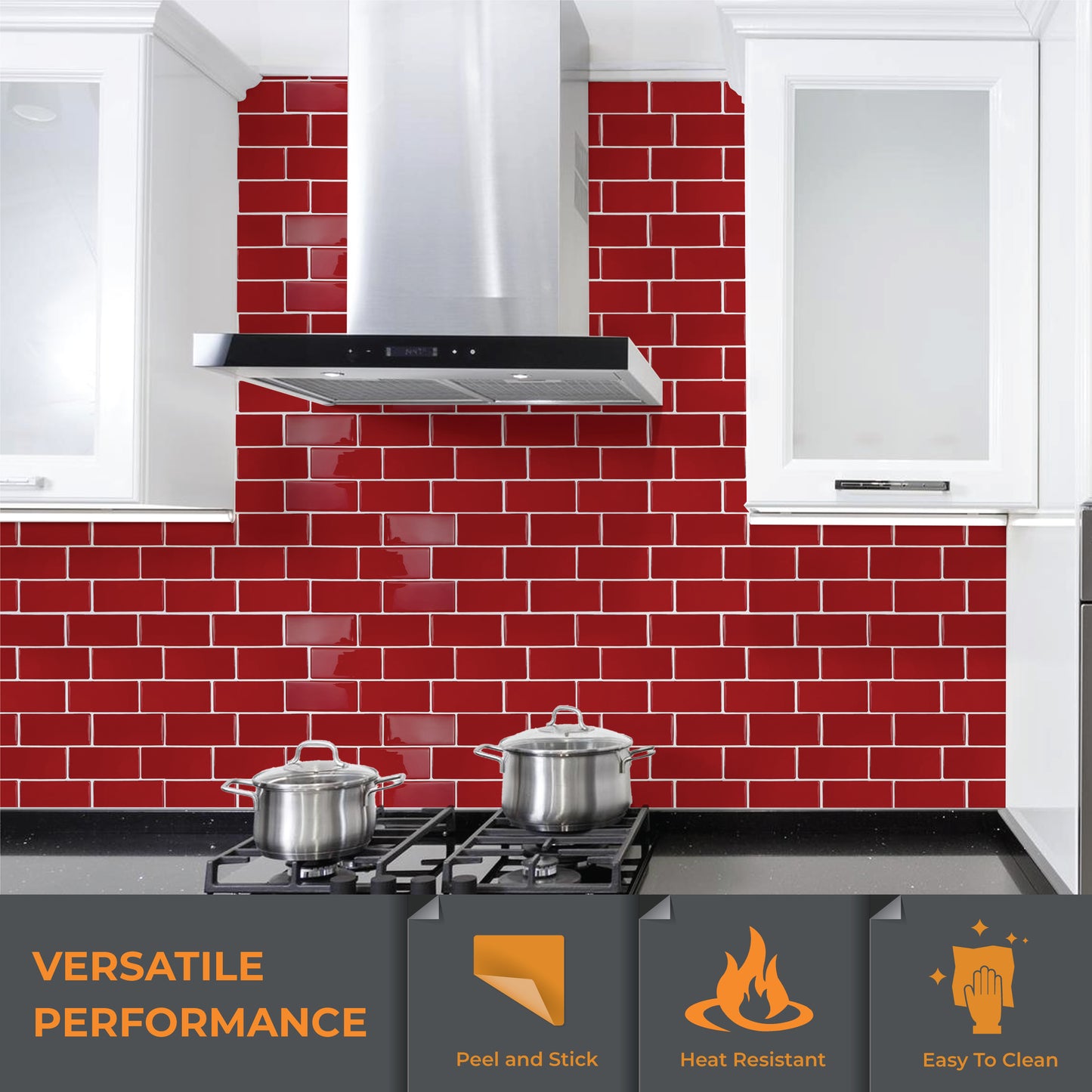 Cherry Red Retro Glossy 3D Sticker Tile 30.5 x 30.5cm - 6 pcs