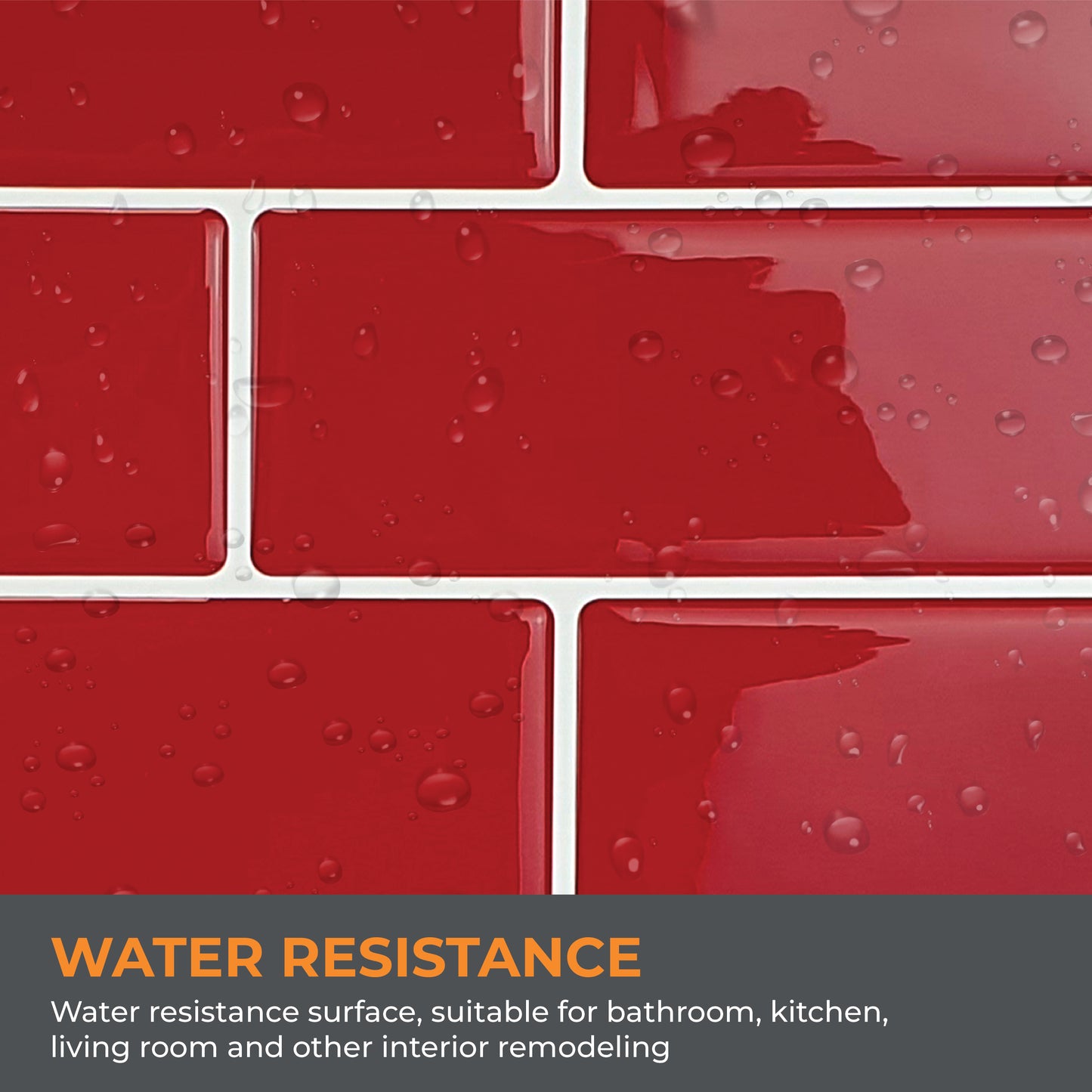 Cherry Red Retro Glossy 3D Sticker Tile 30.5 x 30.5cm - 6 pcs