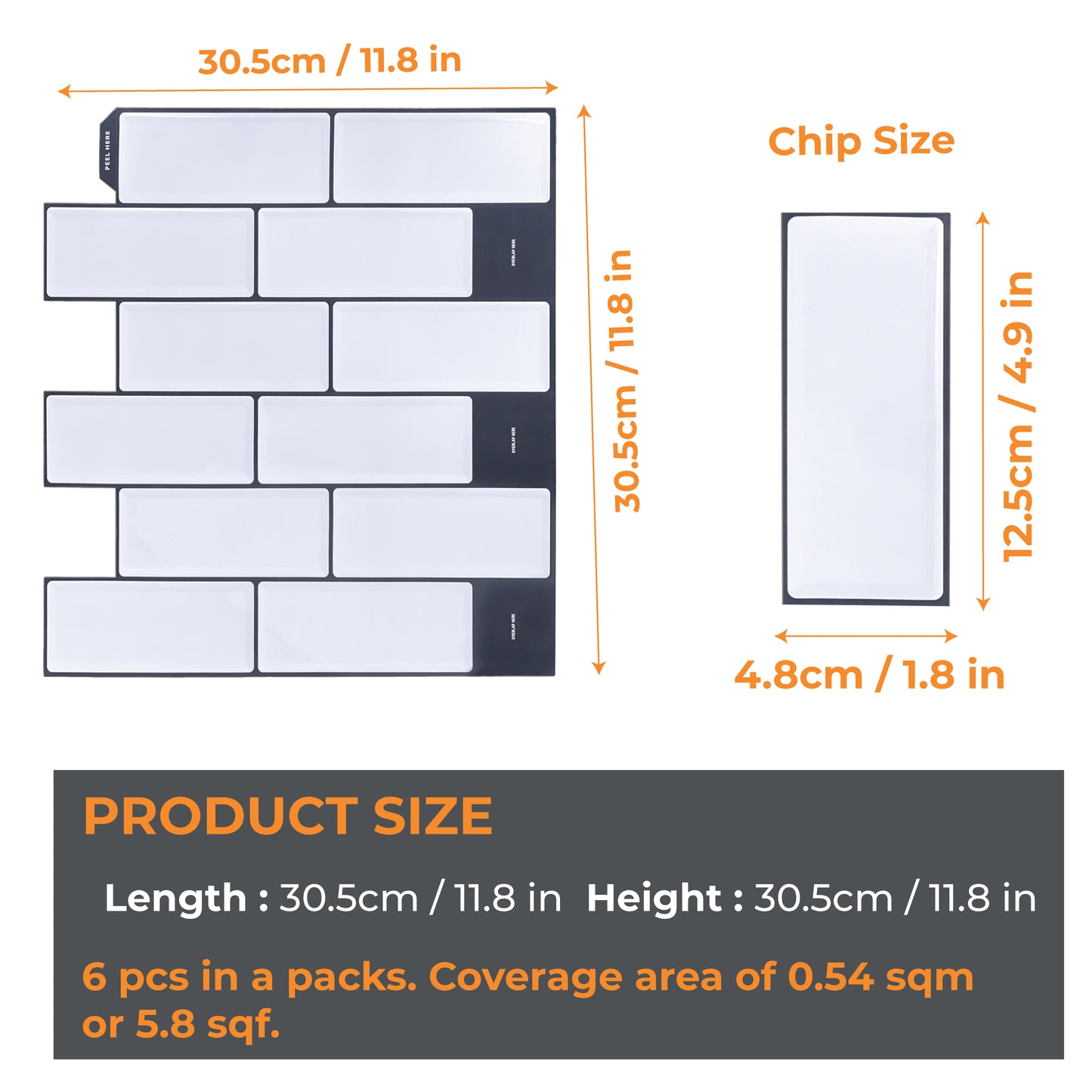 White Metro Glossy 3D Sticker Tile 12 x 12 inches / 30.5 x 30.5 cm - 6pcs in a pack