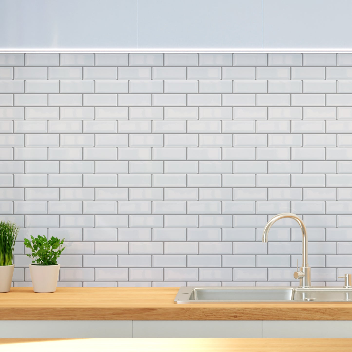 White Metro Glossy 3D Sticker Tile 30.5 x 15.4cm (12 x 6 in) - 12pcs in a pack