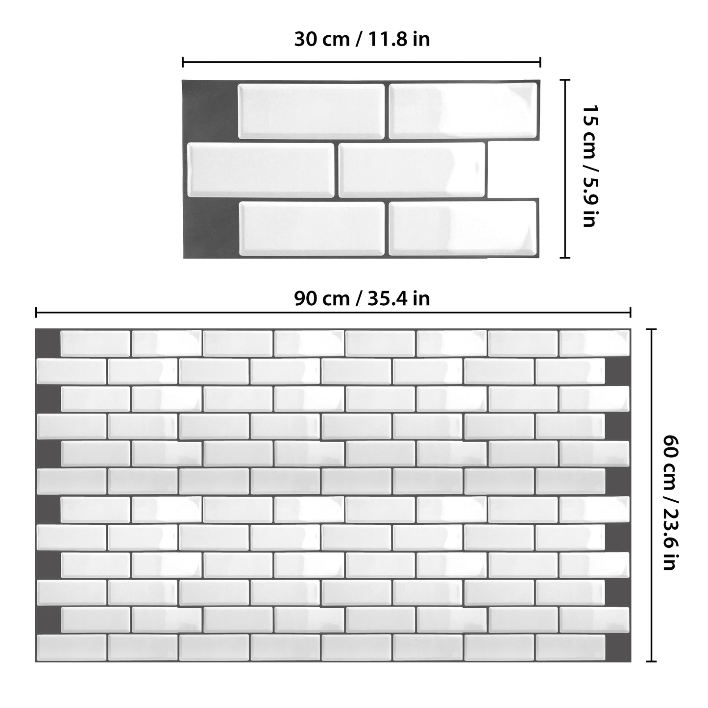White Metro Glossy 3D Sticker Tile 30.5 x 15.4cm (12 x 6 in) - 12pcs in a pack