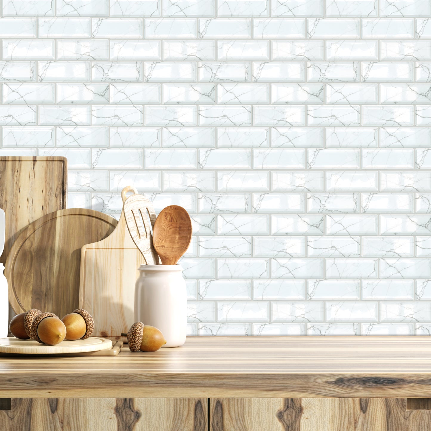 White Marble Eclectic Glossy 3D Sticker Tile 30.5 x 15.4cm (12 x 6 in) - 12pcs in a pack