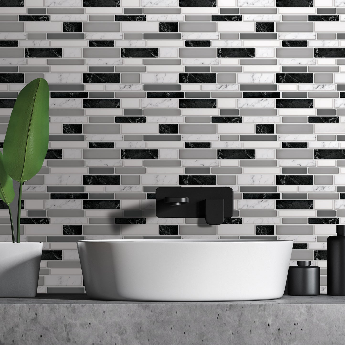 Light and Dark Marble Glossy 3D Sticker Tile 30.5 x 15.4cm (12 x 6 in) - 12pcs in a pack