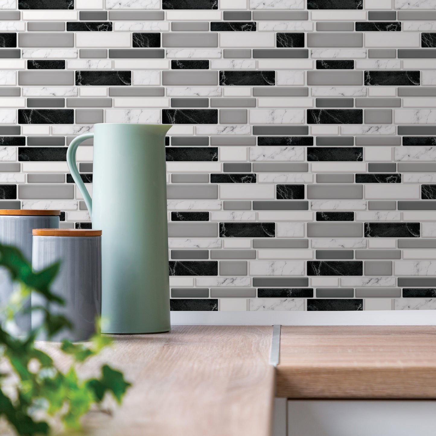 Light and Dark Marble Glossy 3D Sticker Tile 30.5 x 15.4cm (12 x 6 in) - 12pcs in a pack