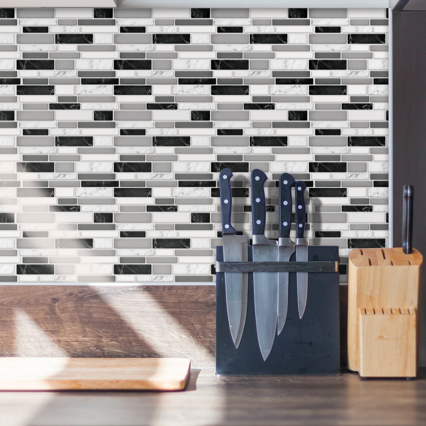 Light and Dark Marble Glossy 3D Sticker Tile 30.5 x 15.4cm (12 x 6 in) - 12pcs in a pack