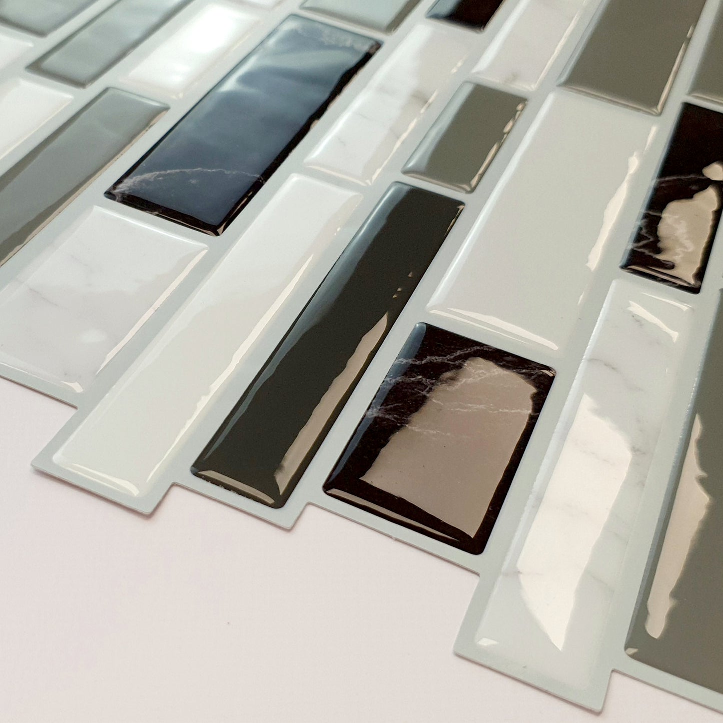 Light and Dark Marble Glossy 3D Sticker Tile 30.5 x 15.4cm (12 x 6 in) - 12pcs in a pack