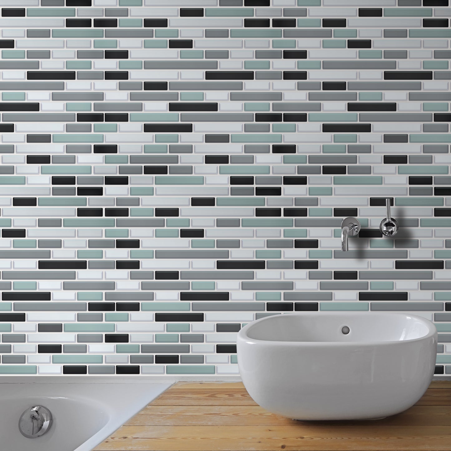 Metallic Turquoise Mosaic Glossy 3D Sticker Tile 30.5 x 15.4cm (12 x 6 in) - 12pcs in a pack