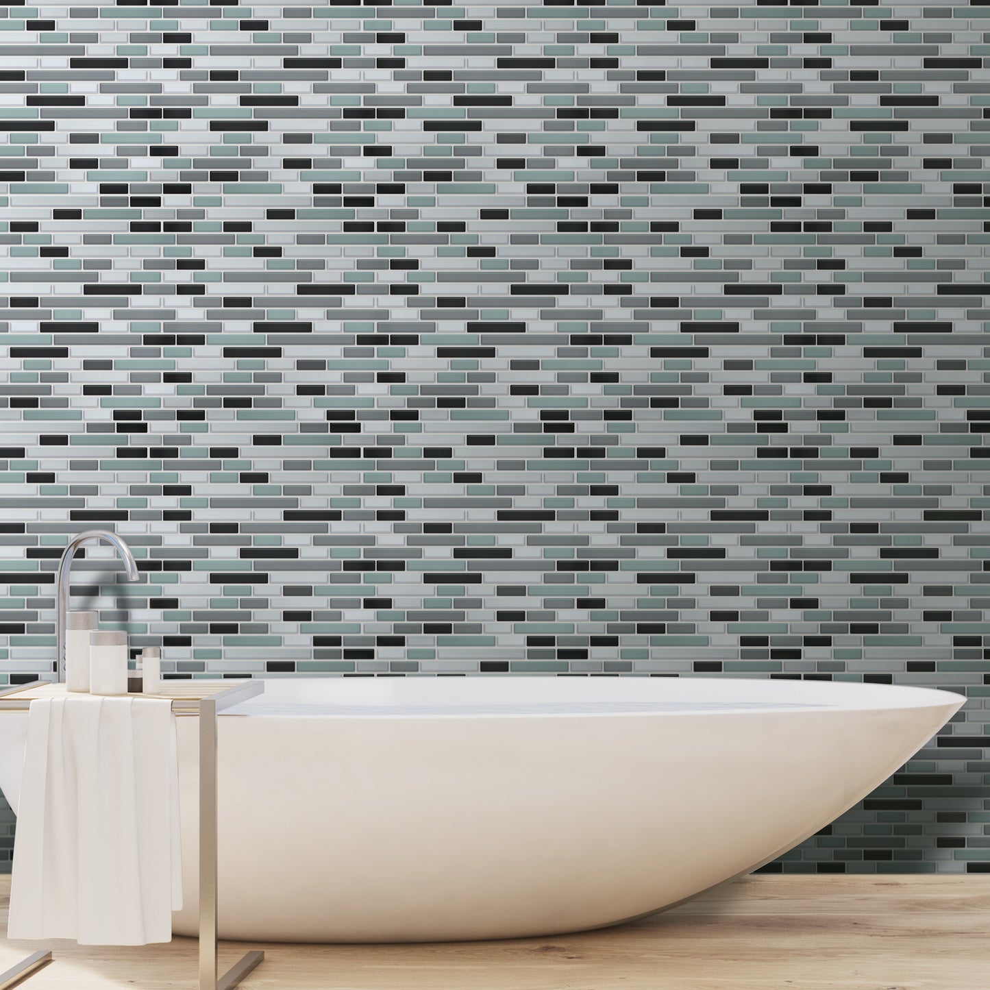 Metallic Turquoise Mosaic Glossy 3D Sticker Tile 30.5 x 15.4cm (12 x 6 in) - 12pcs in a pack