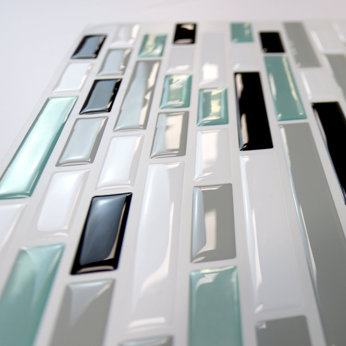 Metallic Turquoise Mosaic Glossy 3D Sticker Tile 30.5 x 15.4cm (12 x 6 in) - 12pcs in a pack