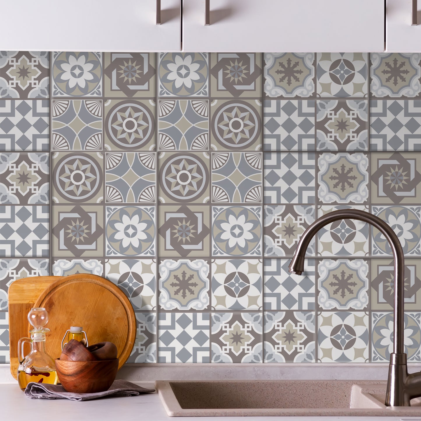 Limestone Spanish Glossy 3D Sticker Tile 15.4cm (6 in) - 16pcs in a pack
