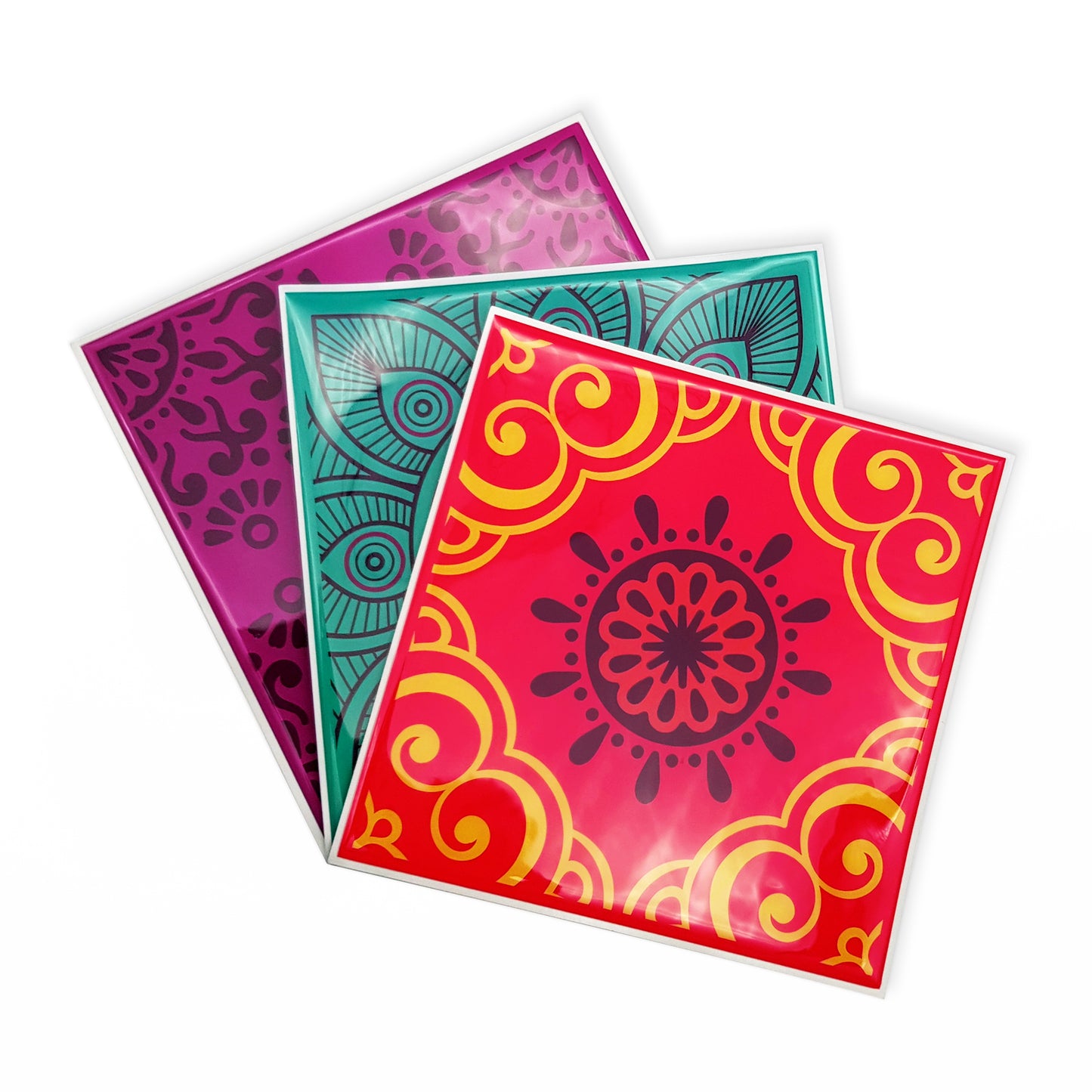 Colourful Mandala Spanish Glossy 3D Sticker Tile 15.4 cm (6 in) - 16pcs in a pack