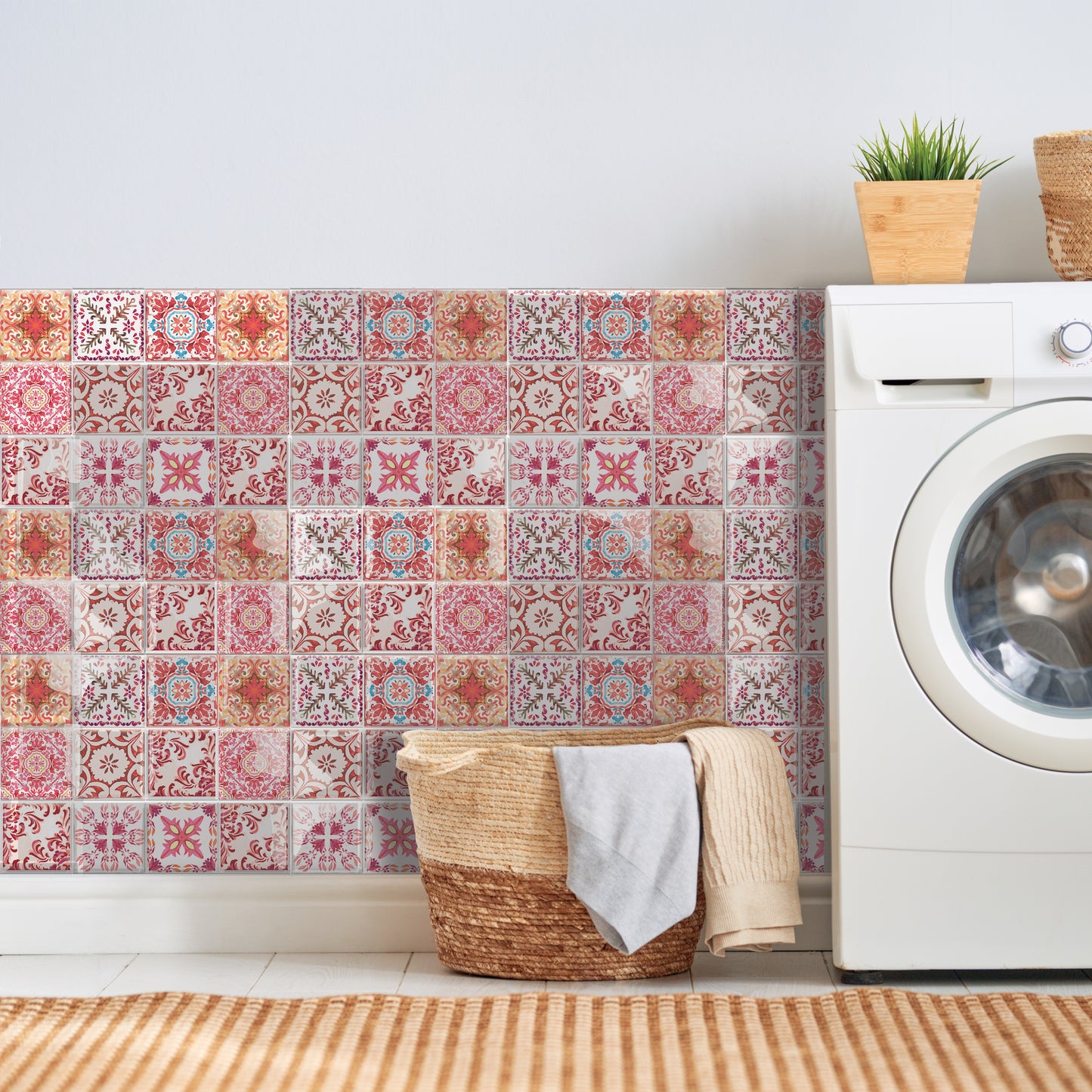 Moroccan Rose Red Mosaic Glossy 3D Sticker Tile 15.4 cm (6 in) - 16pcs in a pack