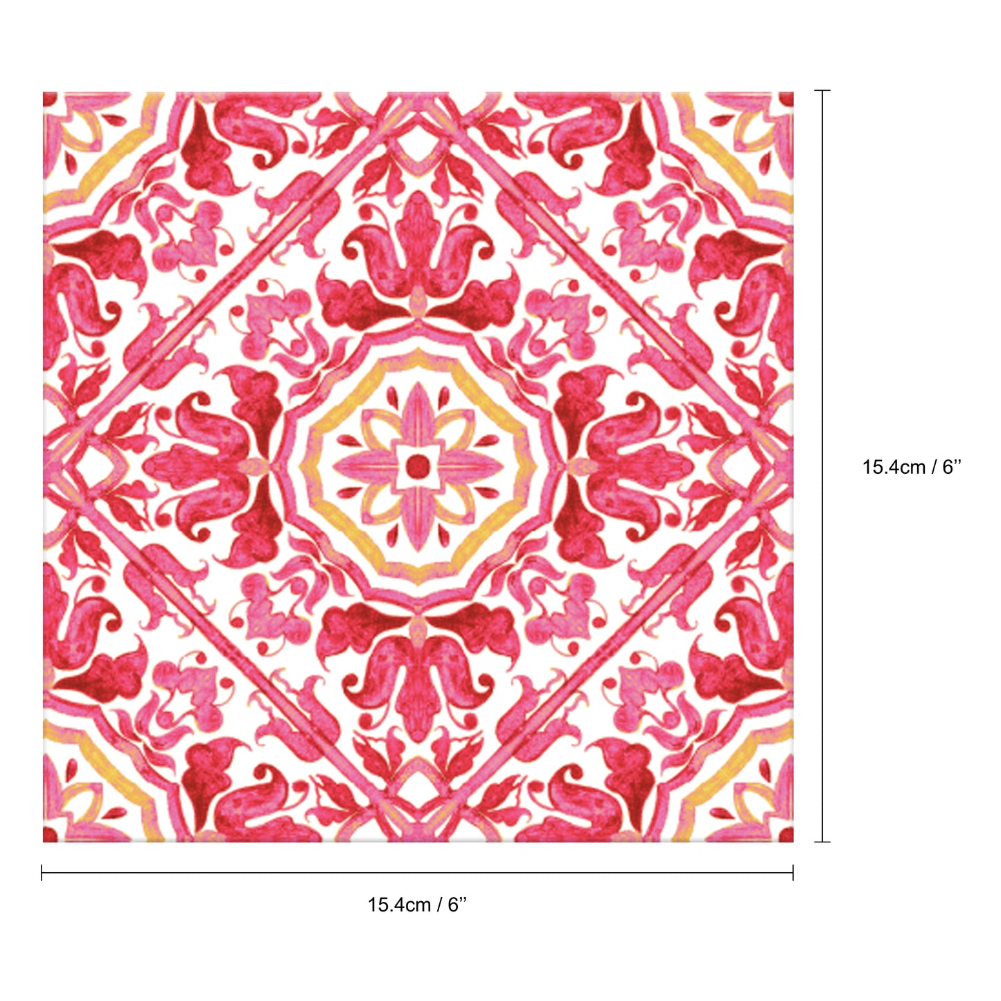 Moroccan Rose Red Mosaic Glossy 3D Sticker Tile 15.4 cm (6 in) - 16pcs in a pack